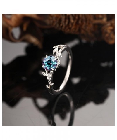 Gift for Her - Art Deco Leaf Shaped Alexandrite Ring - Brilliant 1.00 Carat Created Alexandrite Ring - Platinum Plated 925 Si...