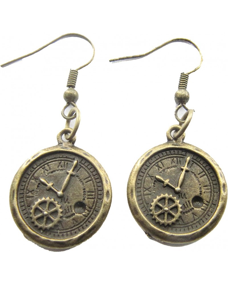 Bronze Steampunk Gear Clock Pendant Earrings $7.22 Earrings