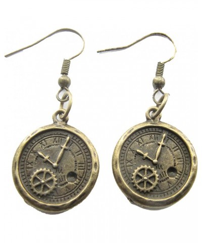 Bronze Steampunk Gear Clock Pendant Earrings $7.22 Earrings