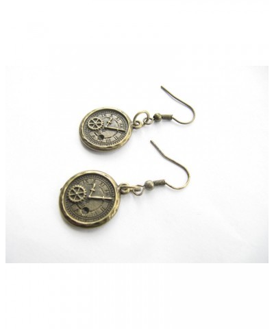 Bronze Steampunk Gear Clock Pendant Earrings $7.22 Earrings