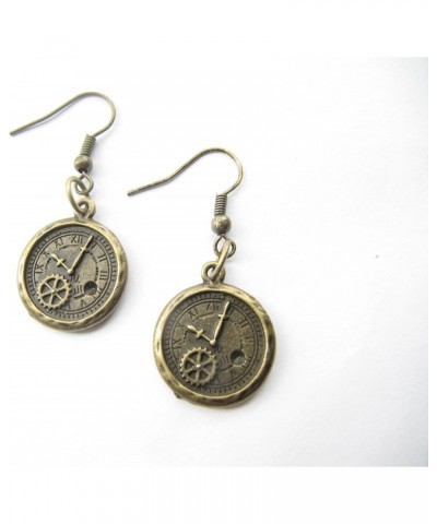 Bronze Steampunk Gear Clock Pendant Earrings $7.22 Earrings