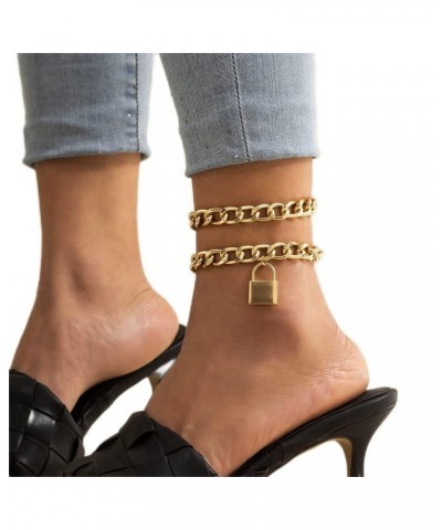 Punk Layered Anklet Gold Link Ankle Bracelets Lock Anklet Chain Summer Beach Foot Jewelry for Women and Girls $6.11 Anklets