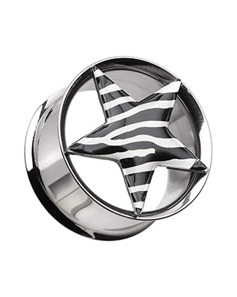 Zebra Star Hollow Double Flared Steel Plug 3/4" (19mm), Black $9.66 Body Jewelry