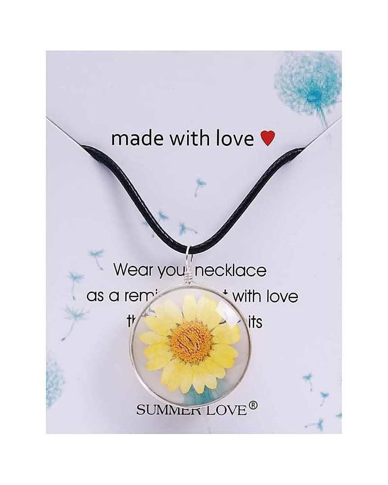 Real Dried Daisy Flower Necklace Handmade Pressed Natural Flowers with Thick Glass Sweet Jewelry for Women Girls Yellow $6.26...