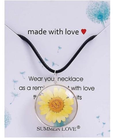 Real Dried Daisy Flower Necklace Handmade Pressed Natural Flowers with Thick Glass Sweet Jewelry for Women Girls Yellow $6.26...