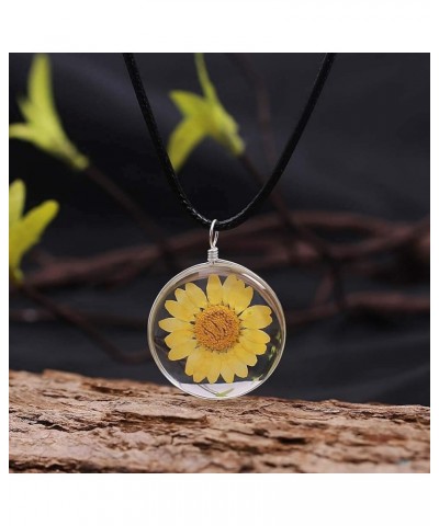 Real Dried Daisy Flower Necklace Handmade Pressed Natural Flowers with Thick Glass Sweet Jewelry for Women Girls Yellow $6.26...