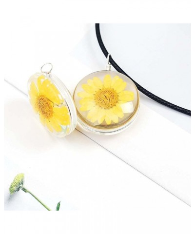 Real Dried Daisy Flower Necklace Handmade Pressed Natural Flowers with Thick Glass Sweet Jewelry for Women Girls Yellow $6.26...