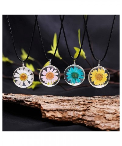 Real Dried Daisy Flower Necklace Handmade Pressed Natural Flowers with Thick Glass Sweet Jewelry for Women Girls Yellow $6.26...