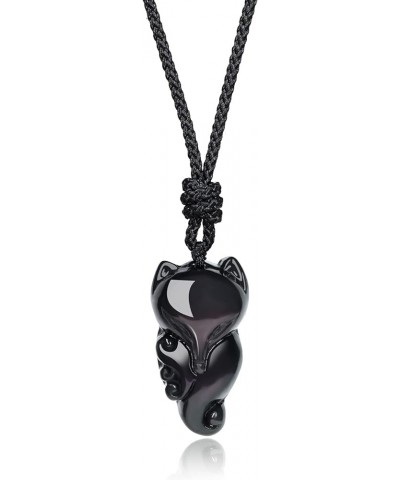 Protection Lucky Amulet Stone Fox Pendant Necklace Black Obsidian $10.80 Necklaces