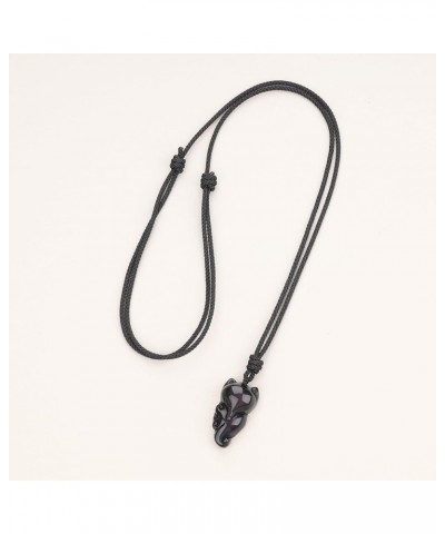 Protection Lucky Amulet Stone Fox Pendant Necklace Black Obsidian $10.80 Necklaces