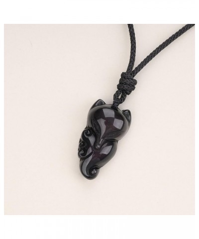 Protection Lucky Amulet Stone Fox Pendant Necklace Black Obsidian $10.80 Necklaces