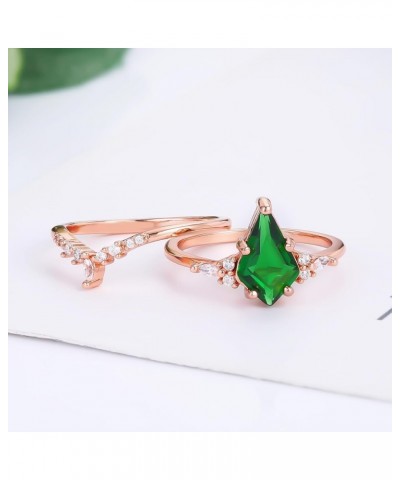 Rose Gold/18K Gold Engagement Rings for Women Unique Emerald Ring Crystal Ring Green Gemstone Wedding Bands Sets for Him and ...