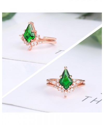 Rose Gold/18K Gold Engagement Rings for Women Unique Emerald Ring Crystal Ring Green Gemstone Wedding Bands Sets for Him and ...