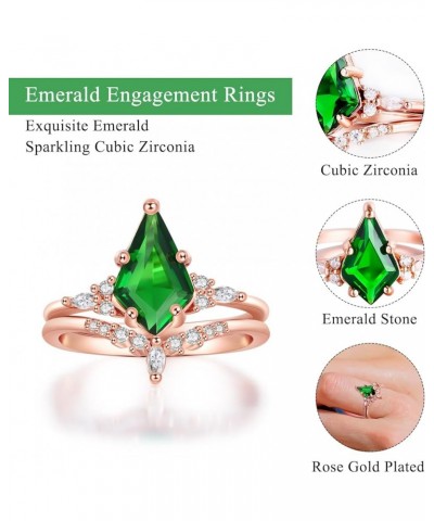 Rose Gold/18K Gold Engagement Rings for Women Unique Emerald Ring Crystal Ring Green Gemstone Wedding Bands Sets for Him and ...