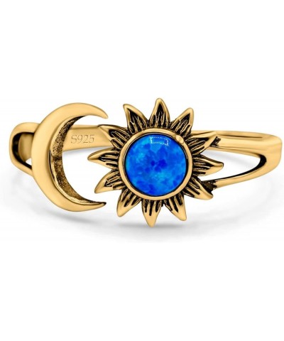 Sun & Moon Ring Lab Created Blue Opal Oxidized Round 925 Sterling Silver Yellow Tone, Lab Created Blue Opal $16.19 Rings