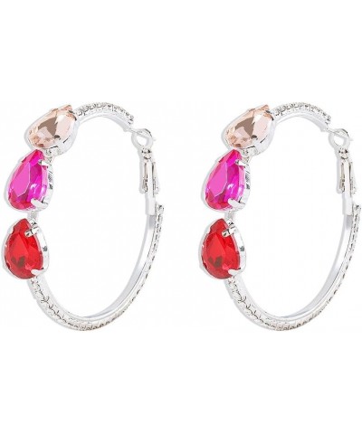 Teardrop Rhinestone Big Hoop Earrings for Women Girls Silver Plated Gradient Colorful CZ Crystsal Large Huggie Hoops Christma...