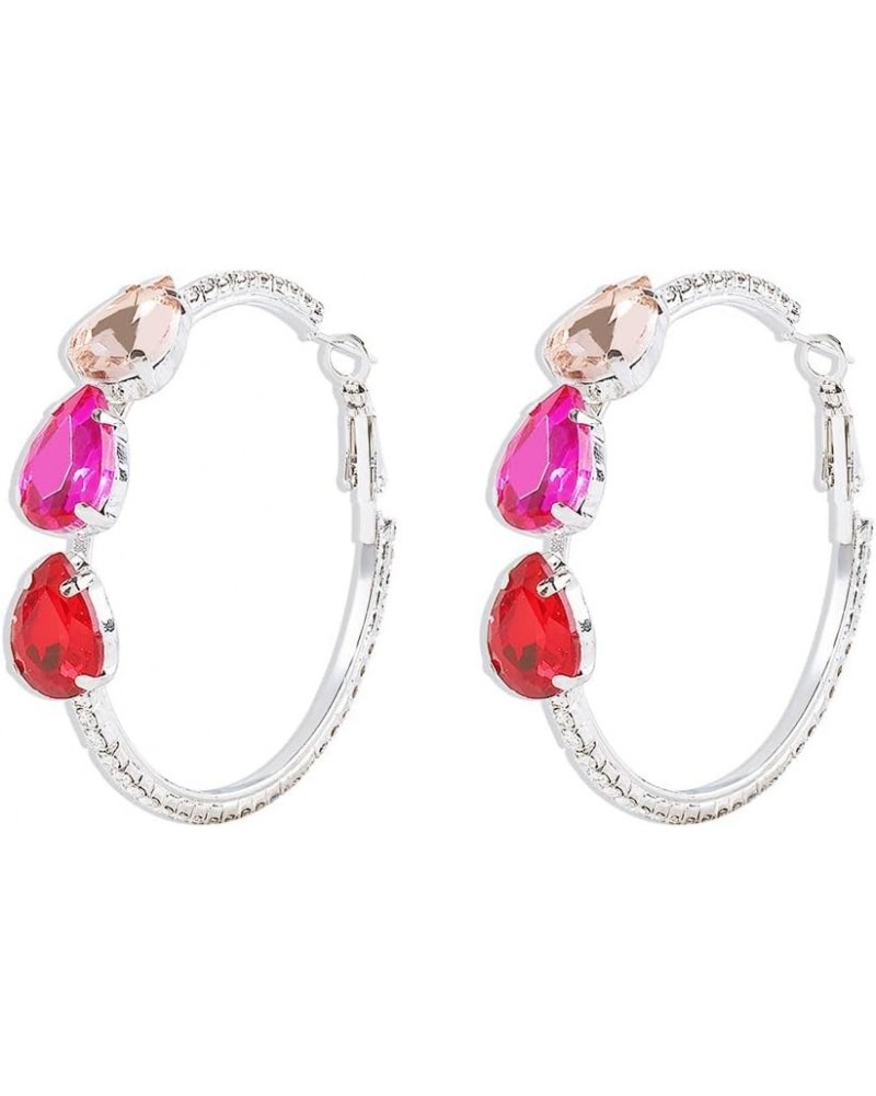 Teardrop Rhinestone Big Hoop Earrings for Women Girls Silver Plated Gradient Colorful CZ Crystsal Large Huggie Hoops Christma...