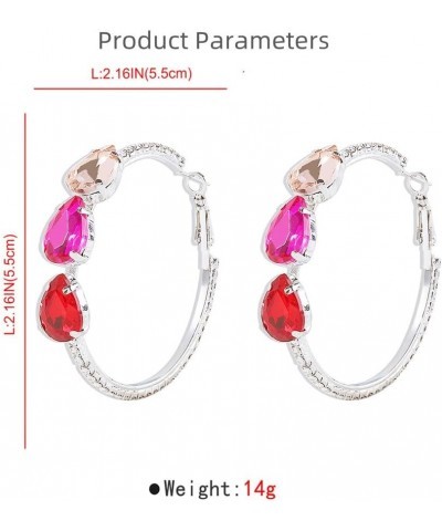 Teardrop Rhinestone Big Hoop Earrings for Women Girls Silver Plated Gradient Colorful CZ Crystsal Large Huggie Hoops Christma...