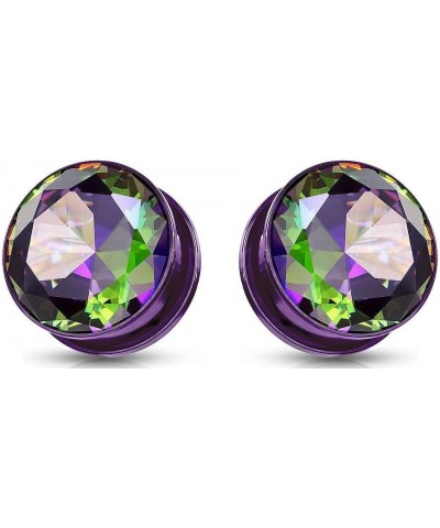 Ear gauges Surgical Steel Screw Fit cubic zirconia Tunnel Plugs 25MM-1 INCH PURPLE RAINBOW GEM $9.87 Body Jewelry