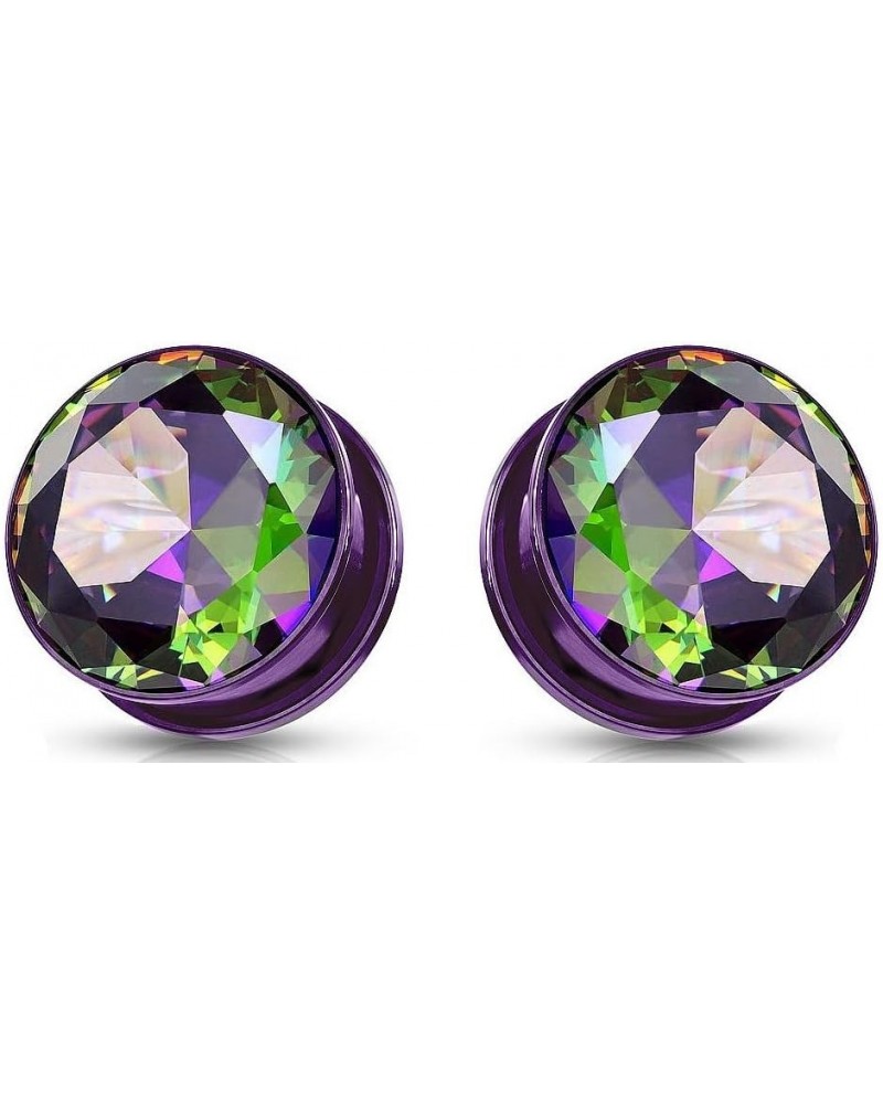 Ear gauges Surgical Steel Screw Fit cubic zirconia Tunnel Plugs 25MM-1 INCH PURPLE RAINBOW GEM $9.87 Body Jewelry