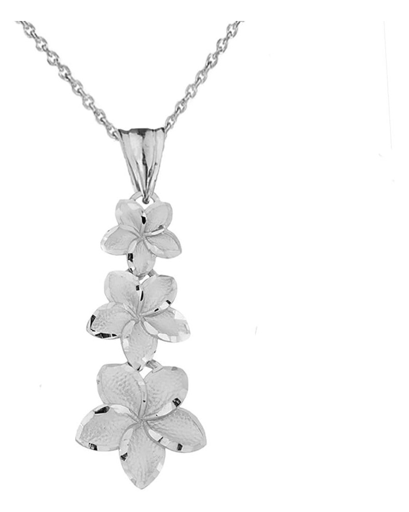 Elegant Sterling Silver Hawaiian Plumeria Flowers Charm Pendant Necklace 20 Inches $18.90 Necklaces