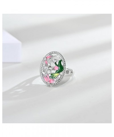 925 Sterling Silver Plated Leaf Flower Floral Plant Rings Colorful Enamel Jewelry Set CZ Simulated Diamond Statement Ring for...