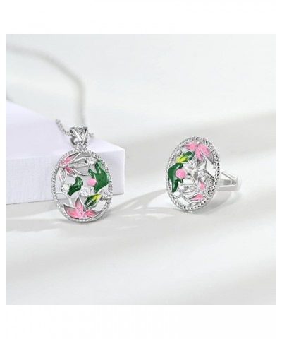 925 Sterling Silver Plated Leaf Flower Floral Plant Rings Colorful Enamel Jewelry Set CZ Simulated Diamond Statement Ring for...