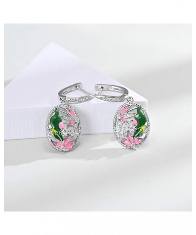 925 Sterling Silver Plated Leaf Flower Floral Plant Rings Colorful Enamel Jewelry Set CZ Simulated Diamond Statement Ring for...