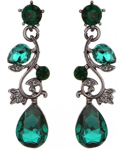 Leaf Vine Crystal Necklace Earrings Jewelry Set for Bridesmaids V-Neck Formal Evening Dress Emerald Color Black-tone $10.25 J...