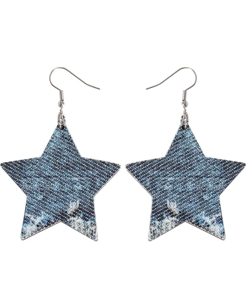 Denim Leather Earrings Pendant,Bohemian Teardrop Geometric Lightweight Dangle Drop Earrings Pentagram $7.40 Earrings