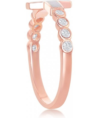 Sterling Silver/Rose Gold Plated Created White Opal Cross CZ Band Ring Rose Gold $23.99 Rings