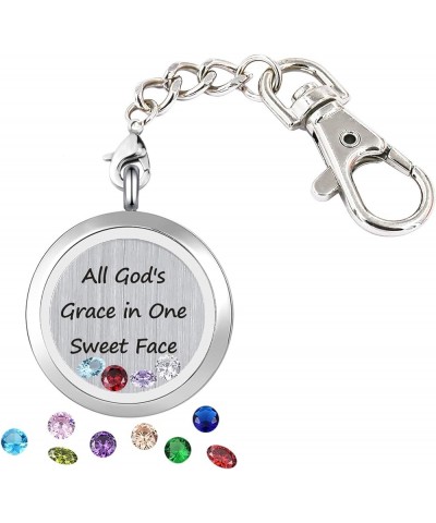 Inspirational Birthstone Grass Locket Keychain Motivational Encouragement Keyring for Women All God's Grace in One Sweet Face...