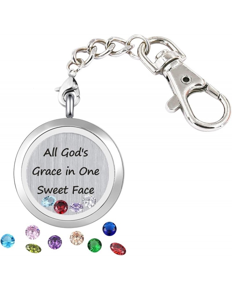 Inspirational Birthstone Grass Locket Keychain Motivational Encouragement Keyring for Women All God's Grace in One Sweet Face...