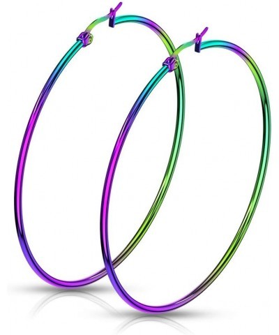 Pair Of Rainbow Anodized 316L Stainless Steel Round Hoop Earrings L: 65mm $9.53 Body Jewelry