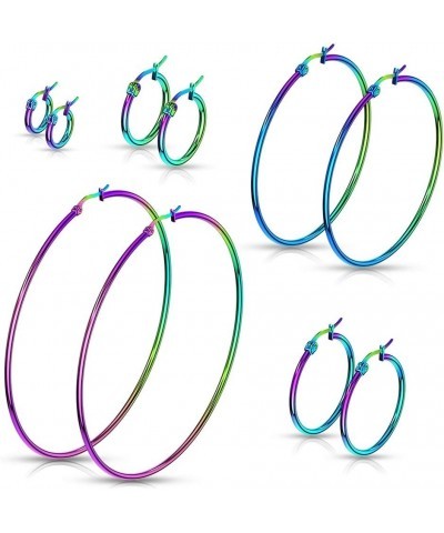 Pair Of Rainbow Anodized 316L Stainless Steel Round Hoop Earrings L: 65mm $9.53 Body Jewelry