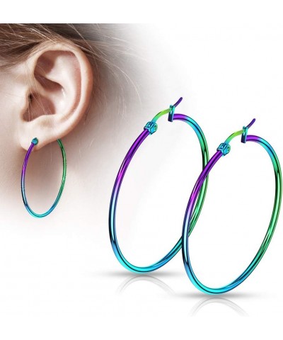 Pair Of Rainbow Anodized 316L Stainless Steel Round Hoop Earrings L: 65mm $9.53 Body Jewelry