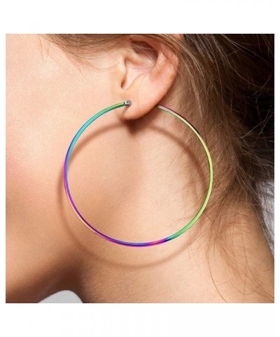 Pair Of Rainbow Anodized 316L Stainless Steel Round Hoop Earrings L: 65mm $9.53 Body Jewelry