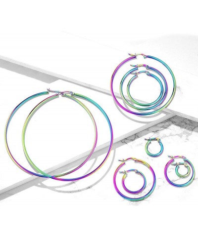 Pair Of Rainbow Anodized 316L Stainless Steel Round Hoop Earrings L: 65mm $9.53 Body Jewelry