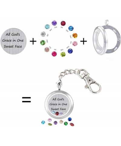 Inspirational Birthstone Grass Locket Keychain Motivational Encouragement Keyring for Women All God's Grace in One Sweet Face...