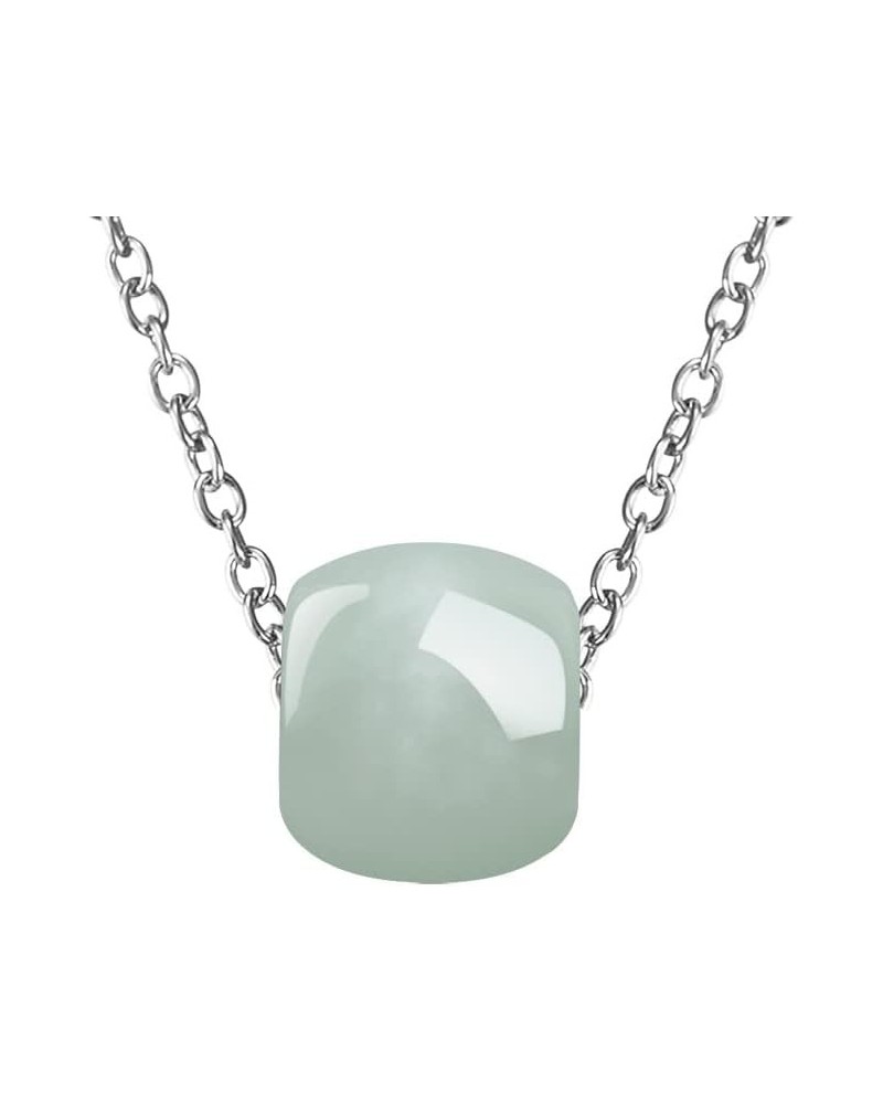 14K White Gold Jade Necklace, Grade A Natural Jadeite Barrel Pendant Necklace, Birthday Gift for Mother, Wife, Girlfriend sty...