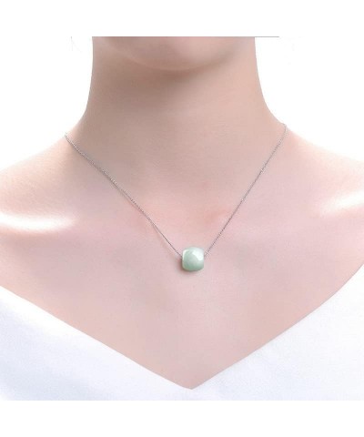 14K White Gold Jade Necklace, Grade A Natural Jadeite Barrel Pendant Necklace, Birthday Gift for Mother, Wife, Girlfriend sty...