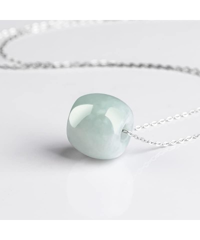 14K White Gold Jade Necklace, Grade A Natural Jadeite Barrel Pendant Necklace, Birthday Gift for Mother, Wife, Girlfriend sty...