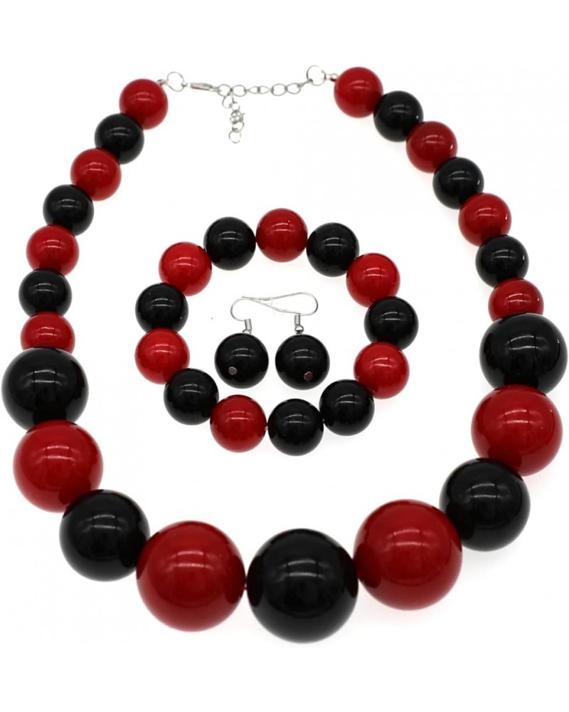 Chunky Pearl Necklace Jewelry Set Pearl Choker Large Bead Necklace For Women Bride Wedding Gift Red Black $10.39 Jewelry Sets