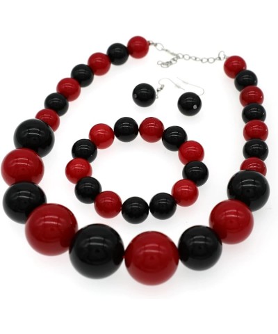 Chunky Pearl Necklace Jewelry Set Pearl Choker Large Bead Necklace For Women Bride Wedding Gift Red Black $10.39 Jewelry Sets