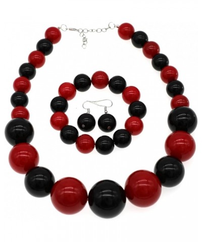 Chunky Pearl Necklace Jewelry Set Pearl Choker Large Bead Necklace For Women Bride Wedding Gift Red Black $10.39 Jewelry Sets