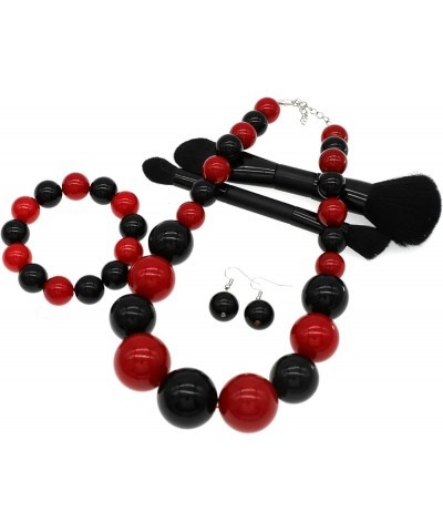 Chunky Pearl Necklace Jewelry Set Pearl Choker Large Bead Necklace For Women Bride Wedding Gift Red Black $10.39 Jewelry Sets