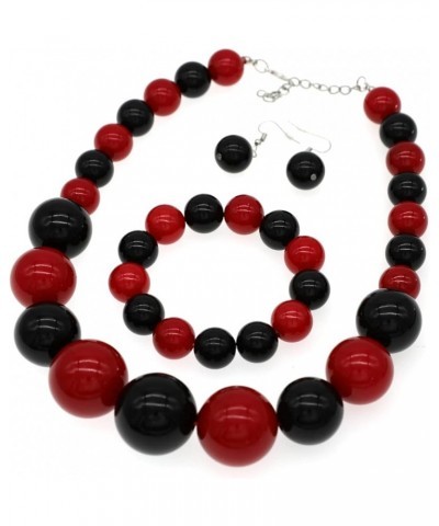 Chunky Pearl Necklace Jewelry Set Pearl Choker Large Bead Necklace For Women Bride Wedding Gift Red Black $10.39 Jewelry Sets