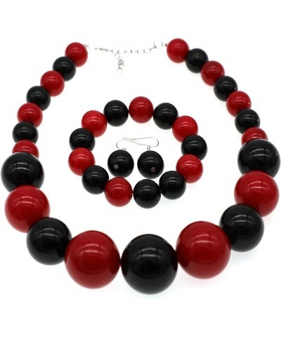 Chunky Pearl Necklace Jewelry Set Pearl Choker Large Bead Necklace For Women Bride Wedding Gift Red Black $10.39 Jewelry Sets