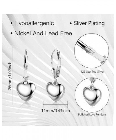 925 Sterling Silver Heart Dangle Earrings for Women Girls Silver Dangle Leverback Earrings Hypoallergenic Love Heart Dangle D...