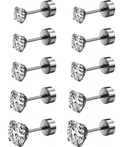 5 Pairs Stud Earrings Set, Hypoallergenic Cubic Zirconia 316L Earrings Stainless Steel CZ Earrings 3-8mm (Steel color) E1 $7....